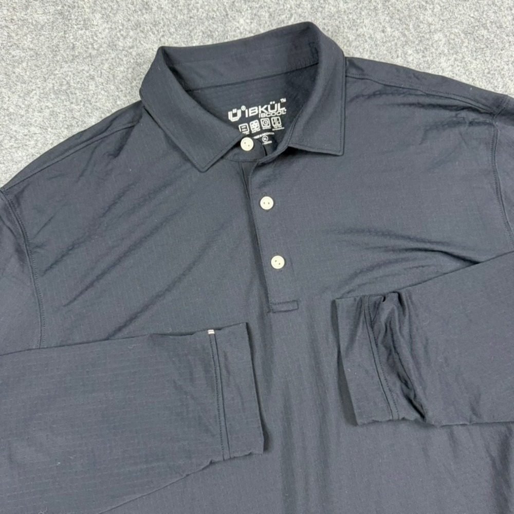IBKUL IBCOOL Polo Shirt Mens XL Black Long Sleeve Performance Stretch Solid